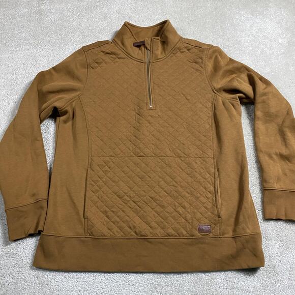 L.L.Bean Quilted Quarter Zip Pullover Mens L Brown Tan Sweatshirt Kangaroo - Picture 1 of 8